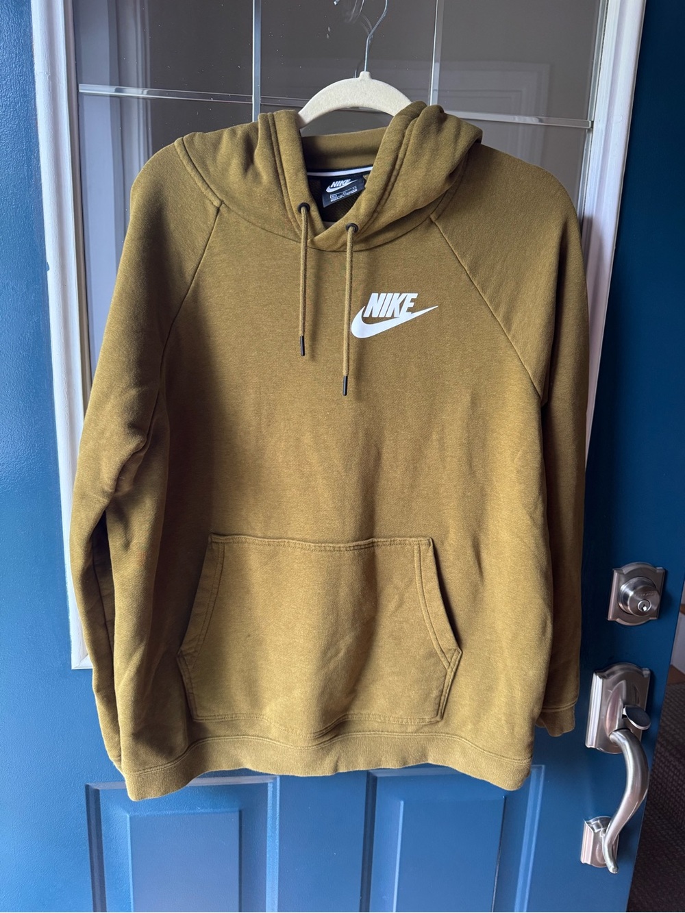 Nike Olive Green Pullover Hoodie with White Logo